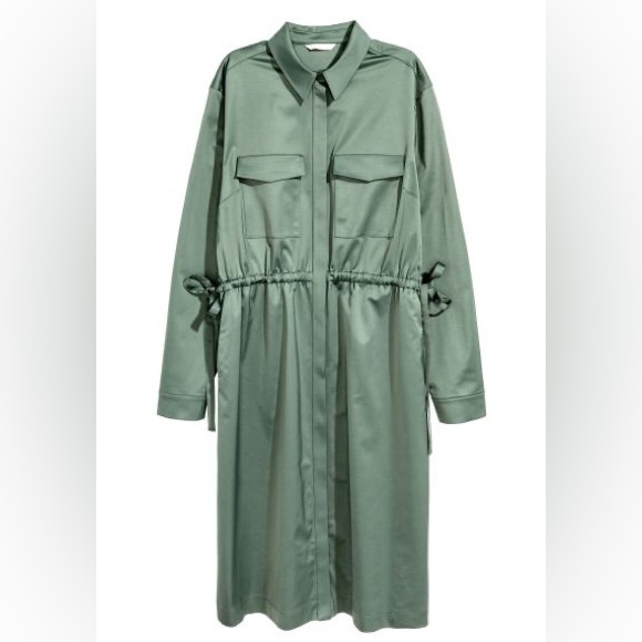 Knee-length Green dress in a woven cotton blend with a sheen. - Picture 3 of 10